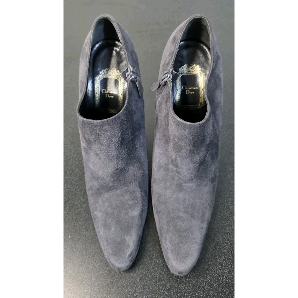 Christian Dior Charcoal Gray Suede Boot Booties 36 Side Zip 4in Heels Classy - Picture 4 of 9